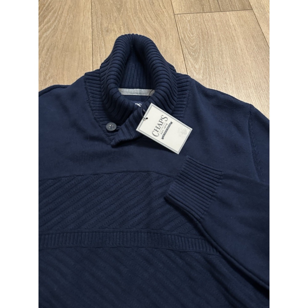 Chap's Men's Newport Navy Blue Button Neck‎ Knit Sweater Preppy Small NEW - Picture 2 of 10